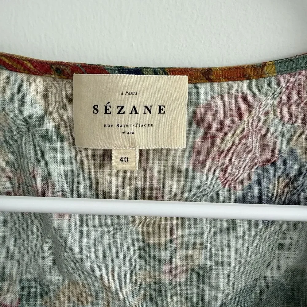 Sezane Tropical Floral Midi Wrap Dress Linen Hawaiian Birds Sz 40 (US 8) Classic - Picture 6 of 12